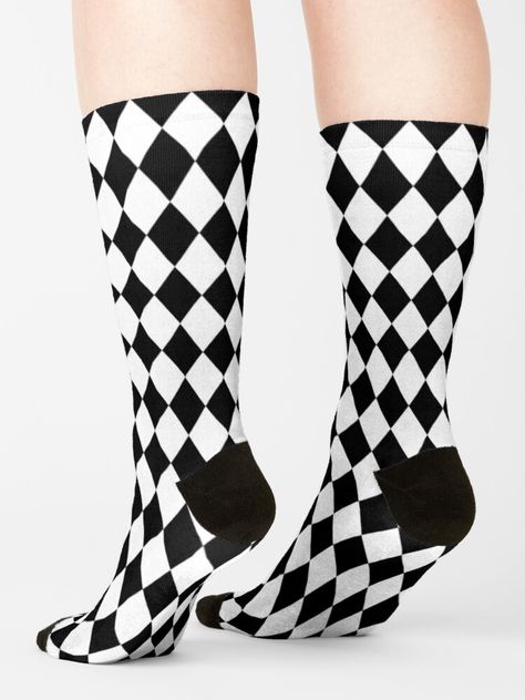 "Classic Black and White Harlequin Diamond Check" Socks by podartist | Redbubble Diamond Socks, Checkered Socks, Harlequin Pattern, Sanders Sides, Custom Socks, Classic Pattern, Diamond Pattern, Socks For Sale, Sanders