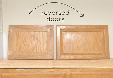 reverse doors Vanity Makeover, Bathroom Vanity Makeover, Builder Grade, Cabinet Makeover, Floating Vanity, My Bathroom, Kitchen Cabinet Doors, The Cabinet, Door Makeover