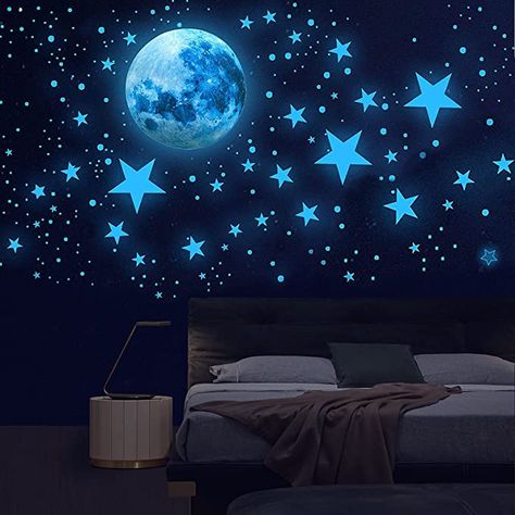 Dark Stickers, Glow In The Dark Stars, Dark Ceiling, Glowing In The Dark, Dark Stars, Blue Bedroom Decor, Star Ceiling, Childrens Wall Stickers, Room Blue