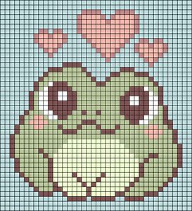 Alpha pattern #134750 | BraceletBook Frog Tapestry Crochet, Alpha Pattern Cross Stitch, Frog Alpha Pattern, Cute Alpha Patterns, Alpha Patterns Pixel Art, Kawaii Cross Stitch, Crochet Grid, Pixel Grid, Grid Art