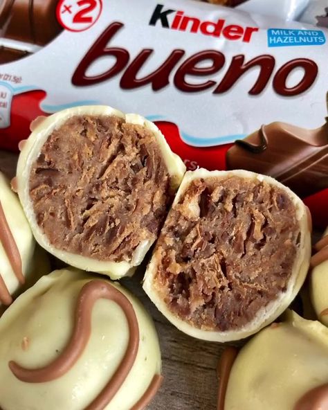 Woman shows how to make mouth-watering Kinder Bueno truffles using just four ingredients Kinder Bueno Recipes, Fitwaffle Kitchen, Bueno Chocolate, Bueno Recipes, Bueno White, Biscoff Recipes, Dessert Truffles, Food Content, Truffle Recipe