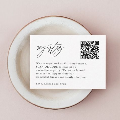 Elegant Calligraphy QR Code Wedding Registry Enclosure Card Bride Things, Wedding Qr Code, Qr Code Wedding, Elegant Calligraphy, Place Card Template, Wedding Enclosure Cards, Wedding Party Supplies, Unique Wedding Invitations, Card Wedding