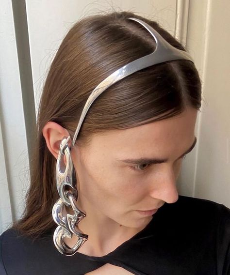 Silver Headpiece, Chunky Headband, Chunky Silver Jewellery, Grace Jones, Chunky Earrings, Modernist Jewelry, Dope Jewelry, Futuristic Fashion, Funky Jewelry