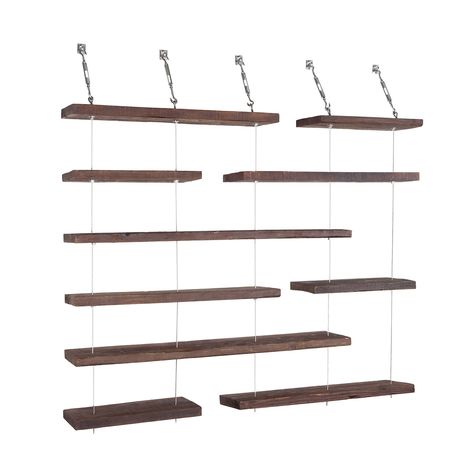 Make a storage statement with these Turnbuckle shelves. Built from 93-year-old reclaimed pine wood, and suspended with stainless steel hardware, these wooden ledges almost look like they’re floating. P... Find the Turnbuckle Media Storage, as seen in the #UrbanBohemia Collection at http://dotandbo.com/collections/urbanbohemia?utm_source=pinterest&utm_medium=organic&db_sku=DBIIM6T_005 Industrial Workspace, Suspended Shelves, Eyewear Store Design, Cabinet Shelving, Lighting Concepts, Media Storage, Reclaimed Pine, French Furniture, Diy Shelves