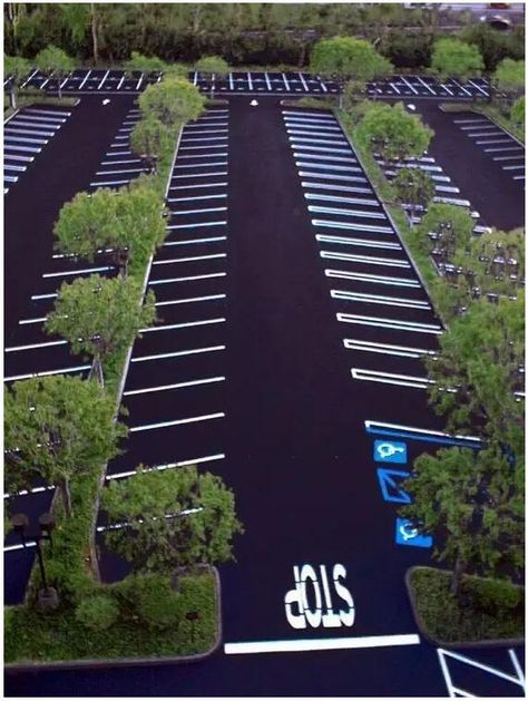 School Parking Lot, Car Park Design, Parking Lot Striping, Parking Plan, Parking Lot Architecture, Parking Solutions, Urban Landscape Design, Tennis Courts, Parking Design