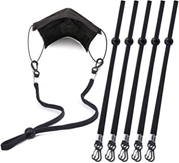 Adjustable Mask Lanyard Extra Long Face Mask Neck Strap Hanger/Holder, Elastic Rope with Double Clips & Snap Button, Great for Kids & Adults, Value Pack of 5, Black Safety Mask, Hanger Holder, Mask Lanyard, Long Face, Face Necklace, Elastic Rope, Best Masks, Necklace Holder, Long Faces