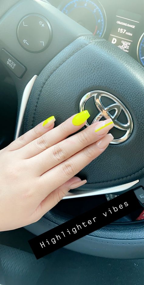 Yellow And Nude Nails, Summer Nails 2020, Neon Yellow Nails, Nails 2020, Neon Nails, Yellow Nails, Nails Inspo, Nude Nails, Neon Yellow