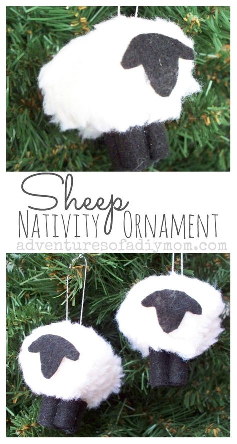 Make a sheep ornament using faux sheep fur and black felt. Perfect for a Nativity themed Christmas tree. Pillow Cover Ideas, Sheep Ornaments, Lamb Ornament, Themed Christmas Tree, Diy Nativity, Sheep Crafts, Crochet Ornament Patterns, Christmas Tree Decorating Themes, Crochet Pillow Cover