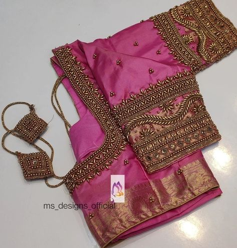 Aari Wrk Blouse Designs Simple, Designer Blouse Work Designs, Aari Work Blouse New Design, Simple Bridal Aari Work Blouse Designs, Unique Bridal Blouse Designs, Copper Zari Aari Work Blouse, Aari Design Pattern, Heavy Aari Work Blouse Designs, Aari Work Blouse Wedding Hand Embroidery