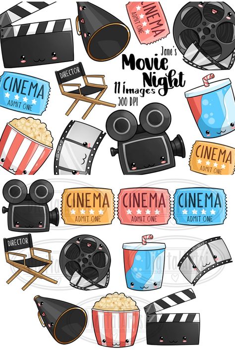 Get these 11 Kawaii Movie Night Clipart which are ideal for stickers, pins, cards, wallpapers and many more. Kawaii Movie Night Clipart Download | Cute Movie Night Graphics Set | Film | Film Reel | Soda | Popcorn | Directors Chair | Megaphone | Movie Camera | Admit One Ticket | Commercial Use | Planner Supplies #ads #sponsor #affiliatemarketing Movie Night Doodles, Movie Clipart, Cinema Popcorn, Admit One Ticket, Film Reel, One Ticket, Film Reels, Directors Chair, Movie Camera