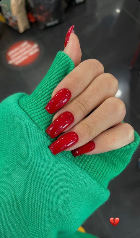 Long Red Nails, Long Square Nails, Wow Nails, Red Acrylic Nails, Simple Gel Nails, Long Square Acrylic Nails, Ballerina Nails, Nagel Inspo, Diamond Nails