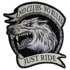 No Clubs No Rules Just Ride Wolf Large Patch - 10x8.9 inch Biker Back Patches, Wolf Patch, Snarling Wolf, Animal Patches, Riding Vest, Sewing Labels, Biker Vest, Biker Patches, No Rules