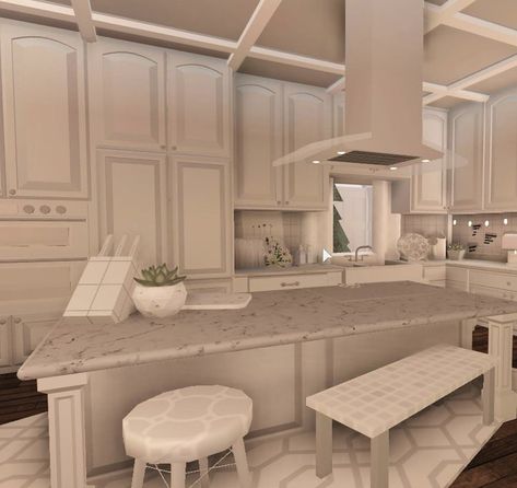 Boo Burg Kitchen, Coffee Bar Bloxburg, Bloxburg Kitchen Ideas Aesthetic, Modern Bloxburg Layout, Kitchen Bloxburg Ideas, Bloxburg Family House, Bloxburg Kitchen Ideas Modern, Bloxburg Modern Kitchen, Aesthetic Bloxburg