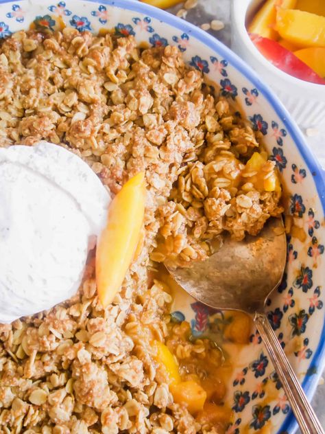 Healthy Nectarine Crisp (Gluten-free, Dairy-free) - Perchance to Cook Nectarine Crisp, Peach Crisp Recipe, Gluten Free Info, Peach Crisp, Fruit Crisp, Domestic Goddess, Crisp Recipe, Nectarine, Rolled Oats