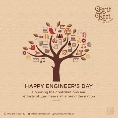 Honoring the contributions and efforts of Engineers all around the nation Happy Engineer's Day..! #Earthroot #spices #herbs #spice #herb #Food #Masala #IndianSpices #HappyEngineerDay #EngineerDay #EngineerDay2019 #Engineers #Engineer #Mvisvesvaraya Engineers Day Creative, M Visvesvaraya, Happy Engineer's Day, Engineers Day, Posts Ideas, Insta Highlights, Eye Logo, National Days, English Writing Skills