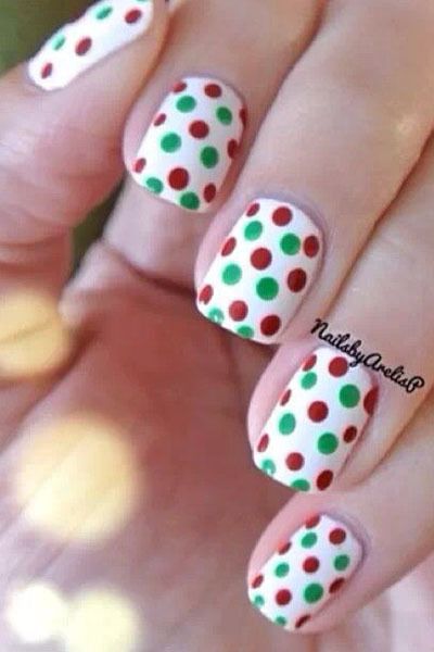 15 Holiday Nail Art Ideas from Pinterest   | StyleCaster Polka Dot Nail Art Designs, Dot Nail Art Designs, Polka Dot Nail Art, Dot Nail Art, Polka Dot Nails, Her Nails, Dots Nails, Holiday Nail Art, Hand Logo