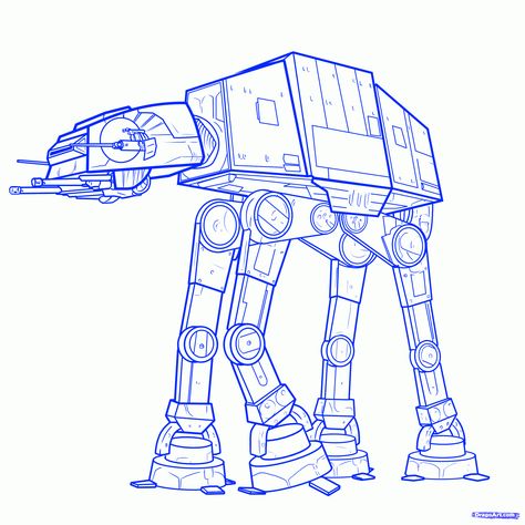 how to draw an imperial walker, imperial walker step 9 Atat Walker, Star Wars Zeichnungen, Draw Star, Imperial Walker, Star Wars Colors, At At Walker, Family Coloring Pages, Star Wars Character, Star Wars Vehicles