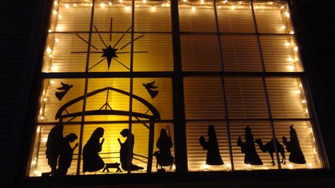 Nativity Scene Window Display, Window Sillouhette, Window Nativity Scene, Advent Windows, Nativity Scene Silhouette, Camp Christmas, Window Silhouette, The Nativity Scene, Christmas Sunday School