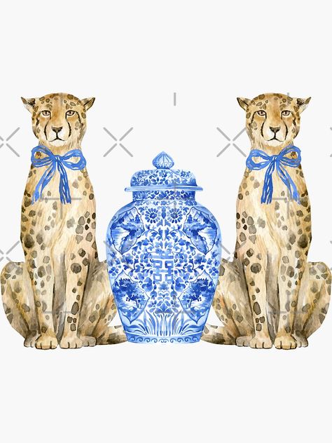 Chinoiserie Pillow, Leopard Art, Tableau Design, Tiger Art, Pastel Painting, Cute Wallpaper Backgrounds, الرسومات اللطيفة, Graphic Design Posters, Chinoiserie