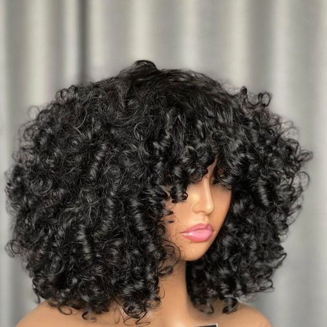 Afro Wig With Bangs, Curly Fro Wigs For Black Women, Curly Fringe Hairstyles Black Women, Curly Bob Wig With Bangs, Curly Afro Wig With Bangs, Curly Wig With Bangs Black Women, Black Curly Wigs For Black Women, Curly Fro Wig, Curly Puffy Hair