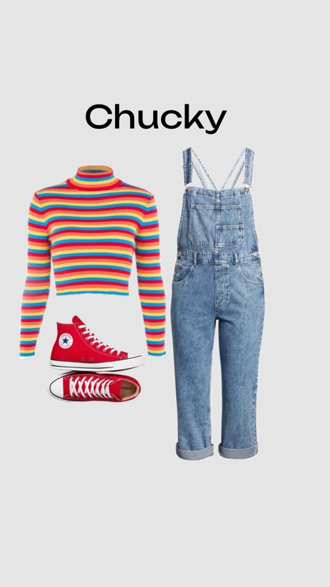 Chucky Halloween costume Chucky Outfit, Chucky Halloween Costume, Halloween Makeup For Kids, Chucky Costume, Chucky Halloween, Halloween Coustumes, Kids Makeup, Halloween Inspo, Halloween Looks