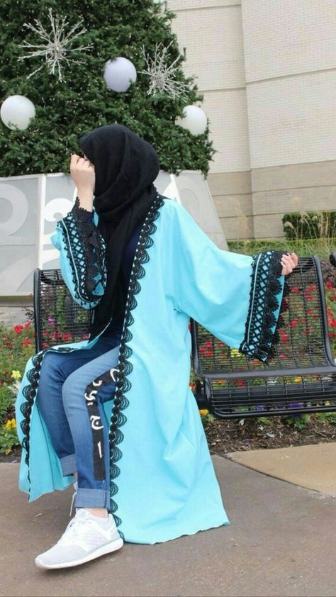 Blue Abaya, Modest Fashion Hijab, Muslim Outfits Casual, Stylish Short Dresses, Muslim Women Fashion, Mode Abaya, Muslim Fashion Outfits, Muslimah Fashion Outfits, Hijab Fashion Inspiration