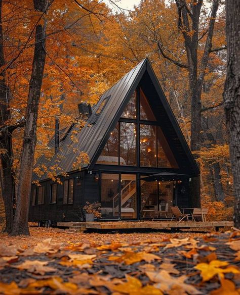 A-Frame Cabin A-frame Interior, Modern A Frame Cabin, Woodland House, Frame Cabin, Cabin Exterior, A Frame House Plans, A Frame Cabin, A Frame House, Tiny House Cabin