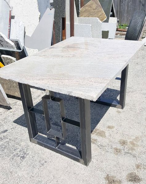 Granite Dinner Table, Steel Pergola Ideas, Wooden Shelf Brackets, Modern Table Base, Granite Table, Modern Sliding Barn Door, Steel Table Base, Steel Pergola, Pergola Ideas