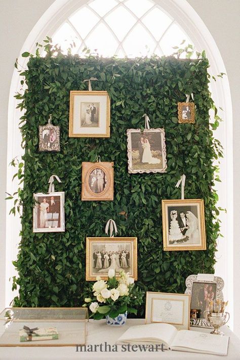 Wedding Photo Walls, Wedding Photo Display, Charleston Bride, Beautiful Engagement Photos, Greenery Wall, Family Photo Wall, Family Wedding Photos, Display Family Photos, Creative Wedding Photo