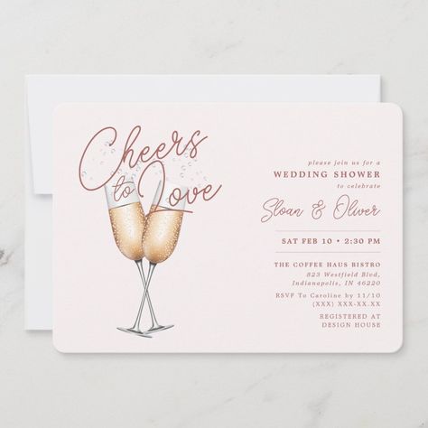 Cheers to Love Blush Bridal Shower Invitation  Zazzle Valentine Invitations, Pink Bridal Shower Invitations, Blush Bridal Showers, Couple Wedding Shower, Cheer Party, Elegant Couple, Couples Shower Invitations, Blush Bridal, Wedding Shower Invitations