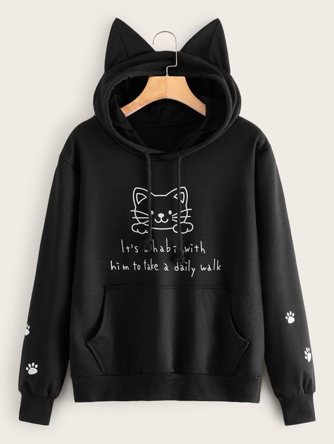 Capucha con bolsillo de canguro con estampado de gato y slogan No te pierdas estos Capucha con bolsillo de canguro con estampado de gato y slogan en Shein. ¡Explora y encuentra tu estilo! Sweet Cat, Cat Hoodie, Kangaroo Pocket Hoodie, Pocket Hoodie, Cat Sweatshirt, Winter Sweatshirt, Women Hoodies Sweatshirts, Girl Sweatshirts, Girls Fashion Clothes