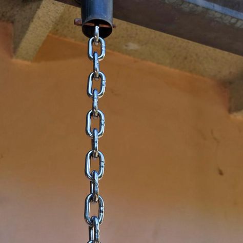 Rain Chain Installation, Rain Chains, Handrail Design, Courtyard Gardens Design, Galvanized Iron, Rain Chain, Water Element, Metal Chain Link, Water Flow