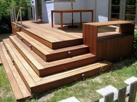 Top 50 Best Deck Steps Ideas - Backyard Design Inspiration Deck Steps Ideas, Deck Step Lighting, Concrete Front Steps, Corner Deck, Deck Staircase, Landscaping Around Deck, Freestanding Deck, Deck Step, Staircase Design Ideas