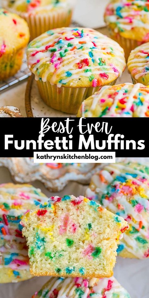 Best Vanilla Funfetti Muffins- Kathryn's Kitchen Funfetti Muffins, Fun Rice Krispie Treats, Gf Cake Recipe, Cinnamon Roll Muffins, Vanilla Muffins, Greek Yogurt Flavors, Homemade Toffee, Lunchbox Treats, Healthy Muffin Recipes