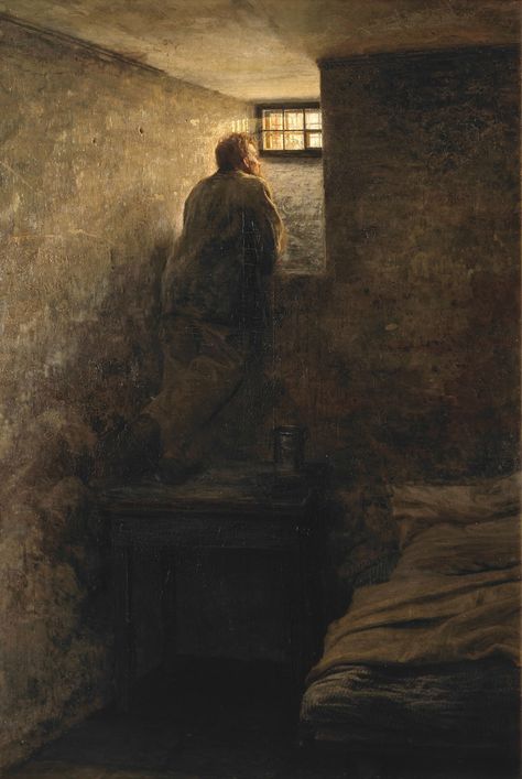 A Prisoner in his Cell (The Prisoner), 1878 by Nikolai Yaroshenko (Russian, 1846-1898), oil on canvas, 143.1 x 107.6 cm - Tretyakov Gallery (Moscow, Russia)2 Victorian Prison, Prison Art, The Prisoner, Russian Painting, Ancient Sculpture, Beautiful Landscape Wallpaper, Russian Art, Classical Art, Chiaroscuro