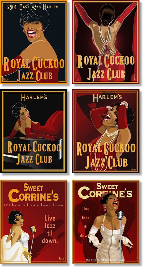 VINTAGE POSTERS | PRODUCTS | SPEAKEASIES | JAZZ CLUBS by Poto Leifi, via Behance Jazz Speakeasy, Jazz Club Decor, Owl Projects, Lounge Aesthetic, Jazz Posters, 1920s Jazz, Jazz Party, Jazz Clubs, Urban Bar