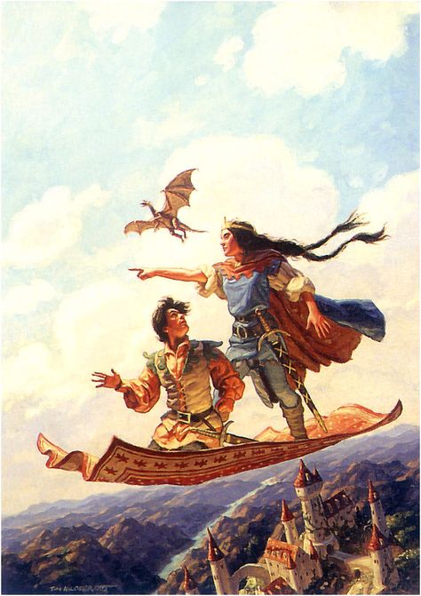 Tim Hildebrandt In search of dragons: Description of the artwork | Arthive Tim Hildebrandt, Greg Hildebrandt, Felting Inspiration, Flying Carpet, Cherries Jubilee, Fantasy Stuff, Surreal Collage, Full Picture, Comics Art