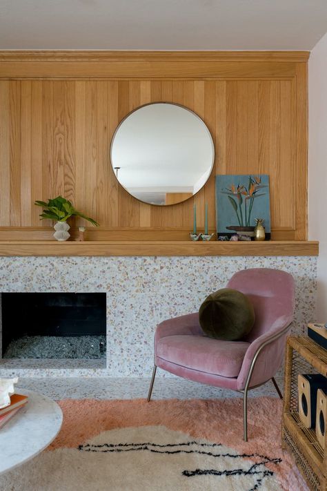 Photo 3 of 17 in This Incredible Renovation of a 1970s California Home Is a Terrazzo Lover’s Dream - Dwell Terrazzo Living Room, 1970s California, Concrete Collaborative, Terrazzo Floor, Terrazzo Floors, Open Staircase, Blue Couches, Terrazzo Tile, Terrazzo Flooring