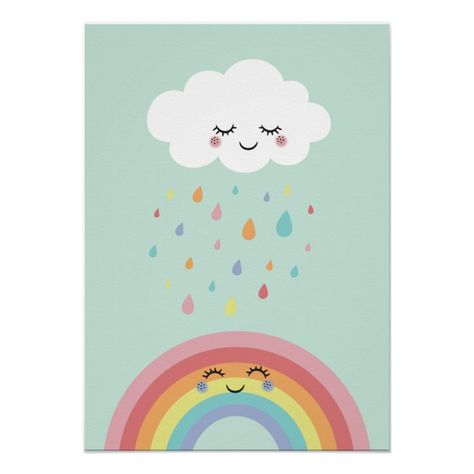 Gods Promise, Nursery Pastel, Rainbow Drawing, Children's Drawing, Cloud Rainbow, Kawaii Drawing, Cute Cloud, Pastel Poster, Rainbow Painting