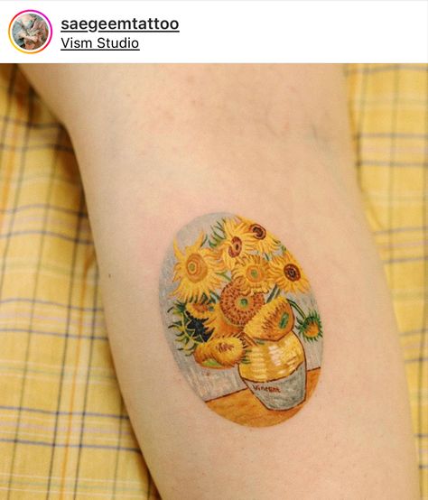 Im a sunflower a little funny Sunflowers Van Gogh Tattoo, Van Gogh Flowers Tattoo, Van Gogh Sunflower Tattoo, Vincent Van Gogh Tattoo, Sunflowers Tattoo, Grandpa Tattoo, Van Gogh Tattoo, Van Gogh Flowers, Yellow Tattoo