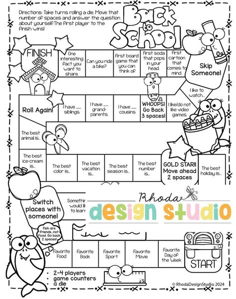 Need an ice breaker for the first day of school? Our back to school printable board game makes introductions fun and easy. Save this pin to access free worksheets and educational resources for your classroom! First Day Of School Worksheets, Printable Board Game, Back To School Worksheets, Free Worksheets For Kids, Printable Board Games, First Day School, Thinking Of Someone, 4th Grade Classroom, Homeschool Lesson