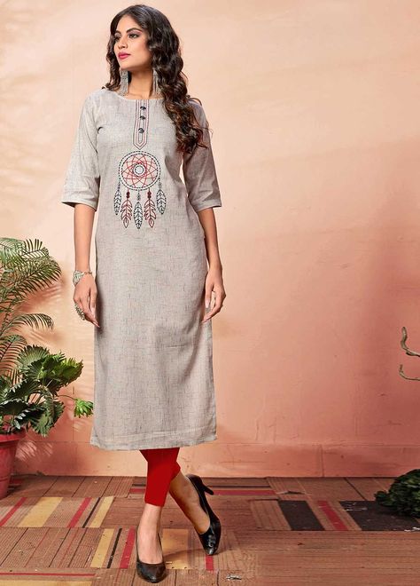 Khadi Cotton Kurti Designs Latest, Khadi Cotton Kurti, Khadi Kurti, Latest Kurti, Embroidered Kurti, Eid Outfits, Kurti Designs Latest, Cotton Kurti Designs, Cotton Kurti