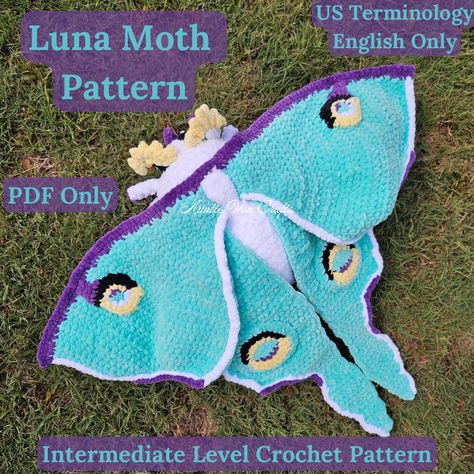 This is NOT a physical product. This is a listing for a .PDF digital pattern only. Nothing is physically sent with this purchase. Purchasers will receive the file download for the pattern. There are no refunds. This Luna Moth crochet pattern is an intermediate level crochet pattern. This pattern is not beginner friendly. There is a tutorial for the antennae available on YouTube. Finished project will vary in size based on materials used. This pattern is written in US terminology. This pattern ha Moth Tapestry Crochet Pattern, Cicada Crochet Pattern Free, Elden Ring Crochet Pattern, Moth Man Crochet Pattern, Nature Crochet Patterns, Crochet Bugs And Insects Free Pattern, Luna Moth Crochet, Crochet Fairy Wings, Moth Crochet Pattern