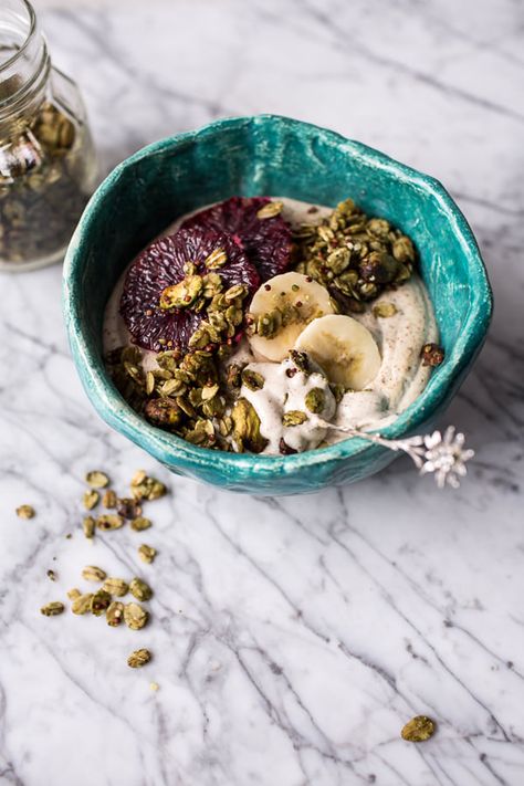 Roasted Cashew-Almond Yogurt Bowl with Stove-Top Matcha Green Tea Granola | halfbakedharvest.com @hbharvest Matcha Granola, Cashew Yogurt, Almond Yogurt, Almond Breeze, Yogurt Recipe, Roasted Cashews, Yogurt Bowl, Bowl Game, High Fiber Foods