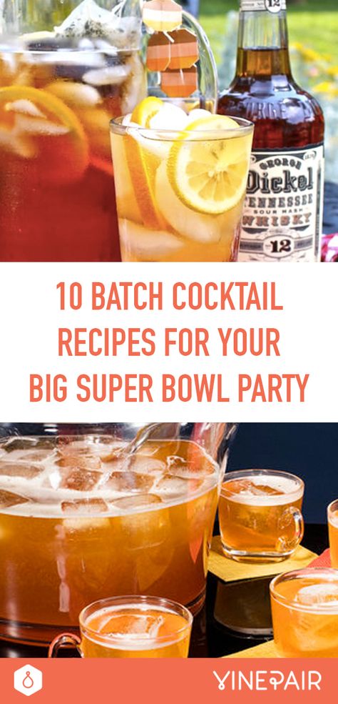 10 Batch Cocktail Recipes for Your Big Super Bowl Party! Super Bowl Drinks Alcoholic Punch Recipes, Superbowl Drink Ideas, Super Bowl Batch Cocktails, Superbowl Alcoholic Drinks Super Bowl Party, Superbowl Party Cocktails, Football Sunday Cocktails, Super Bowl Party Drink Ideas, Super Bowl Themed Drinks, Superbowl Party Drink Ideas