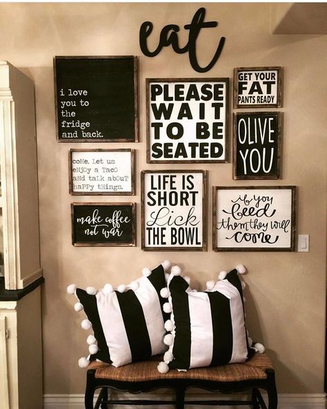 Pin by Joyce Stephenson on porch and house ideas | Pinterest | Home ... Gallery Wall With Canvas And Frames, Modern Kitchen Wall Decor, Kitchen Gallery Wall, Farmhouse Dining Rooms Decor, Kitchen Gallery, Dining Room Wall Decor, Farmhouse Dining Room, Decoration Inspiration, Dining Room Walls