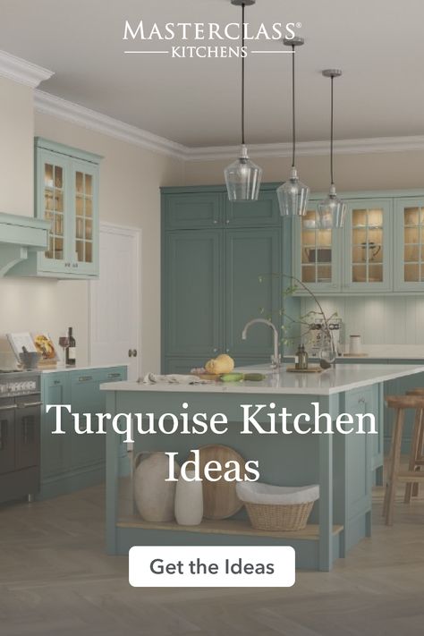 Turquoise Kitchens have an alluring charm. Whether it's with cabinet colours or tiles, this vibrant hue brings a fun and exciting aura. Pair it with white for a crisp, refreshing look. Turquoise Kitchen Ideas, Turquoise Kitchen Cabinets, Detective Kit, Blue Kitchen Inspiration, Cabinet Colours, Turquoise Cabinets, Blue Kitchen Designs, Turquoise Kitchen, Teal Kitchen