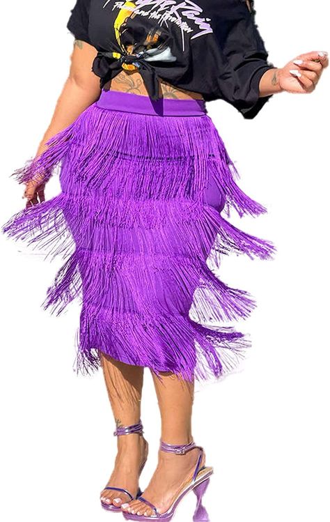 Pink Fringe Skirt For Summer, Glitter Tassel Skirt, Pink Fringe Skirt, Fitted Pink Skirt With Fringe, Purple Skirt Sparkling Tassle, Tassel Skirt, Performance Stage, Bodycon Pencil Skirt, Purple Skirt