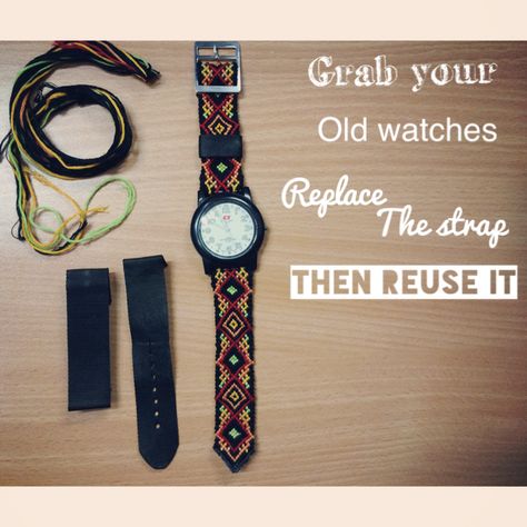 Macrame Watch Band Diy, Watch Strap Ideas, Embroidery Friendship Bracelets, Friendship Embroidery, Beaded Watches Bracelet, Embroidery Friendship, Knotting Hill, Friendship Bracelets Ideas, Bracelets Friendship