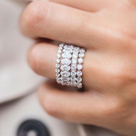 This 6 carat oval eternity ring is everything! It makes this stack pop! Right Hand Ring Stack, Mother Necklace, Stackable Rings Wedding, Stacked Wedding Rings, Chic Rings, Fine Diamond Jewelry, Irish Jewelry, Buying Diamonds, Rose Gold Jewelry